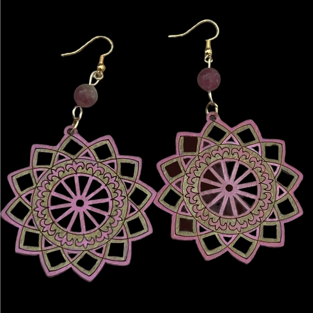 Hand painted, wood earrings